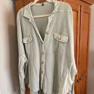 Free People Sage Green Waffle Knit Cardigan